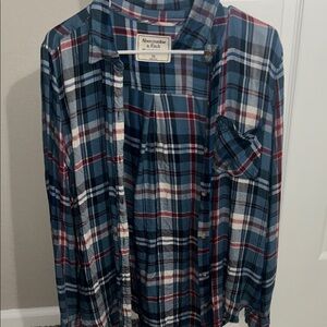 Abercrombie & Fitch Teal and Red Plaid Flannel Shirt